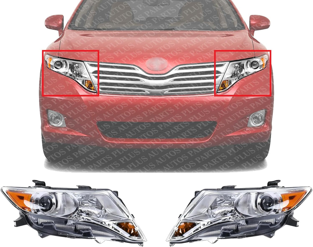 Set Of 2 Front Head Light Assembly Halogen Right Passenger And Left Driver Side Direct Replacement Compatible With 2009-2015 Toyota Venza TO2503189 TO2502189 811100T020 811500T020
