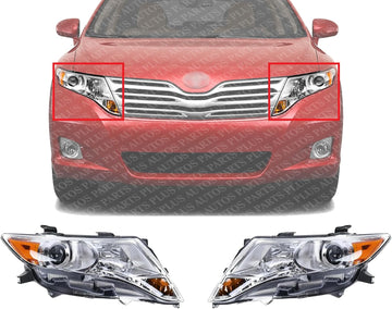 Set Of 2 Front Head Light Assembly Halogen Right Passenger And Left Driver Side Direct Replacement Compatible With 2009-2015 Toyota Venza TO2503189 TO2502189 811100T020 811500T020