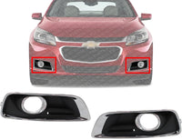 Set Of 2 Front Fog Light Plastic Moldings With Chrome Trim Left Driver & Right Passenger Side Direct Replacement Compatible With 2013-2015 Chevrolet Malibu / 2016 Limited