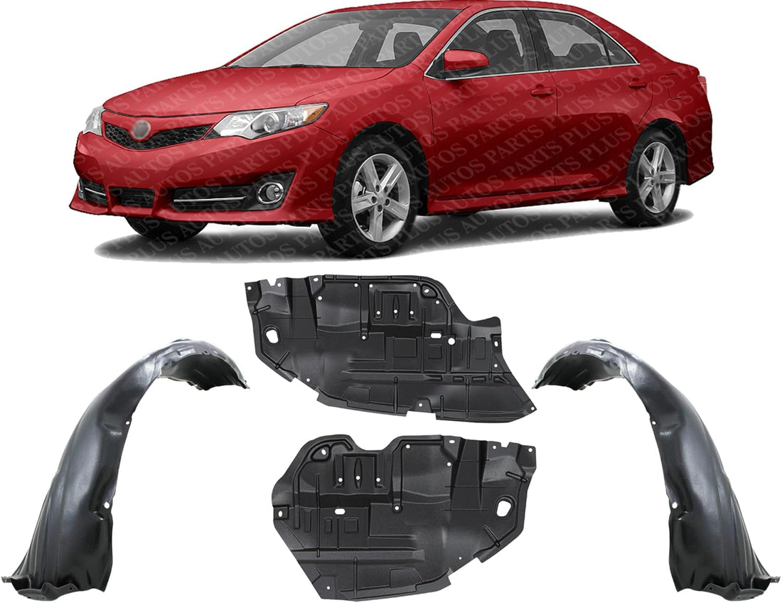 Front Engine Splash Shields Under Cover + Fender Liners Plastic Left Driver & Right Passenger Side Direct Replacement Compatible with 2012-2014 Toyota Camry TO1249160 TO1248160