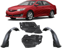 Front Engine Splash Shields Under Cover + Fender Liners Plastic Left Driver & Right Passenger Side Direct Replacement Compatible with 2012-2014 Toyota Camry TO1249160 TO1248160