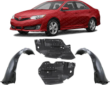 Front Engine Splash Shields Under Cover + Fender Liners Plastic Left Driver & Right Passenger Side Direct Replacement Compatible with 2012-2014 Toyota Camry TO1249160 TO1248160