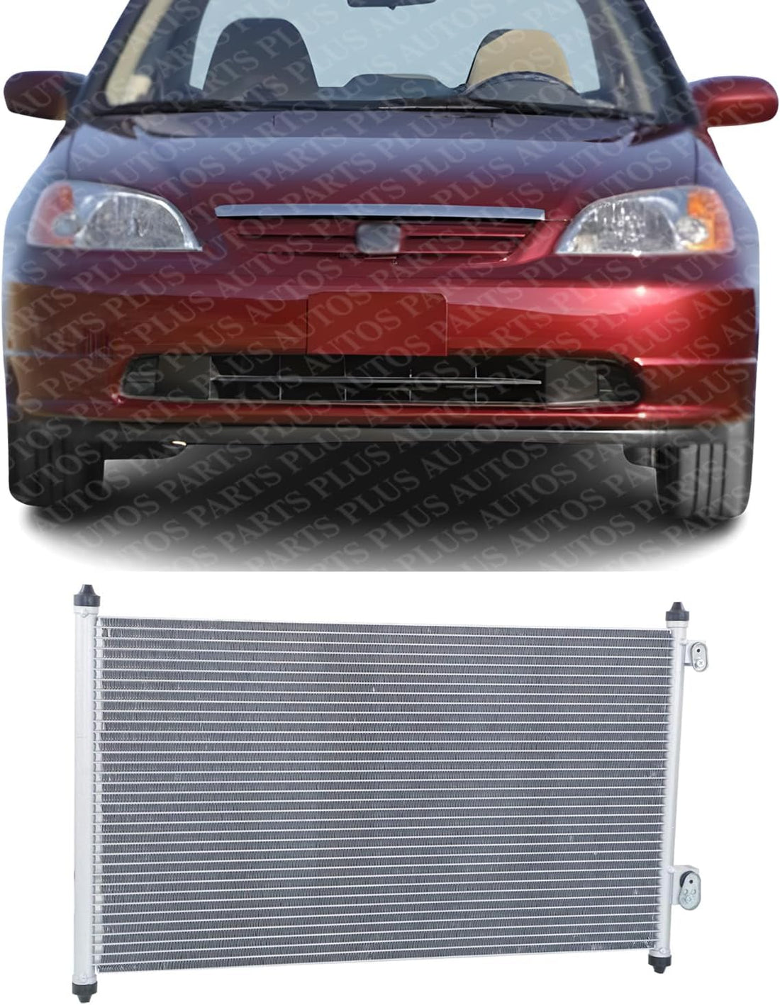 Front A/C Condenser Aluminum Core Direct Replacement Compatible With 2001-2005 Honda Civic HO3030107 80110S5A003