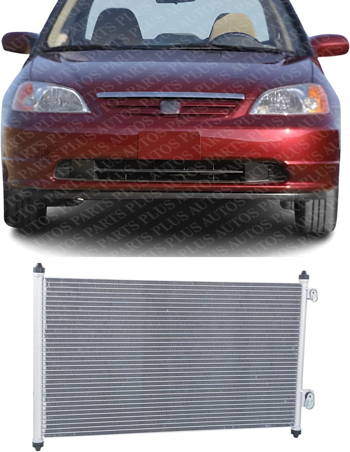 Front A/C Condenser Aluminum Core Direct Replacement Compatible With 2001-2005 Honda Civic HO3030107 80110S5A003