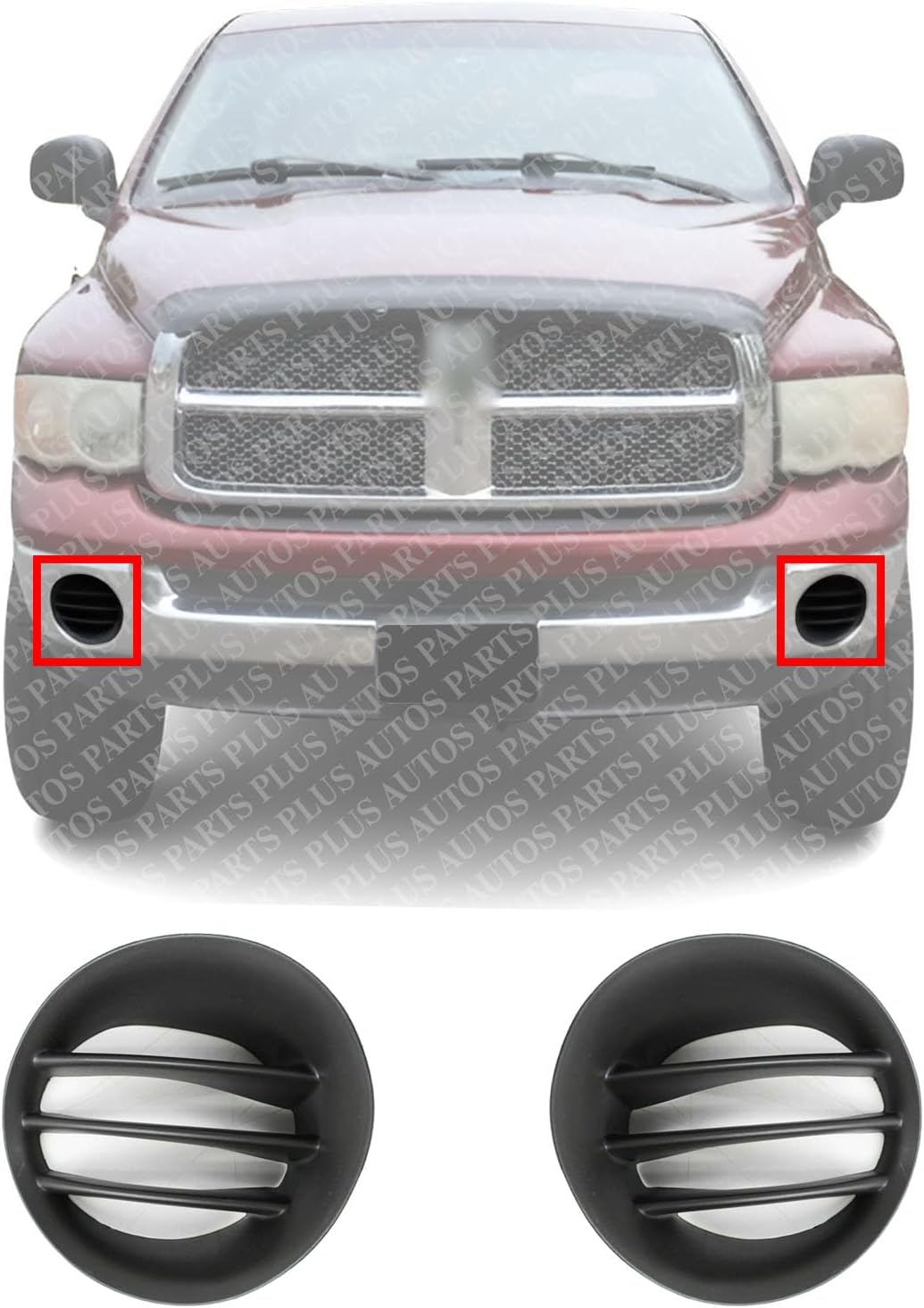 Set of 2 Front Fog Light Cover Left Driver & Right Passenger Side Direct Replacement Compatible with 2002-2009 Dodge Ram 1500 CH1038104 CH1039104 55077235AD 55077234AD