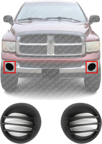 Set of 2 Front Fog Light Cover Left Driver & Right Passenger Side Direct Replacement Compatible with 2002-2009 Dodge Ram 1500 CH1038104 CH1039104 55077235AD 55077234AD