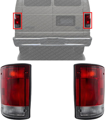 Set of 2 Tail Light Assembly Right Passenger & Left Driver Side Direct Replacement Compatible With 2004-2014 Econoline Van / 2004-2005 Ford Excursion FO2801190 FO2800190 5C2Z13404AA