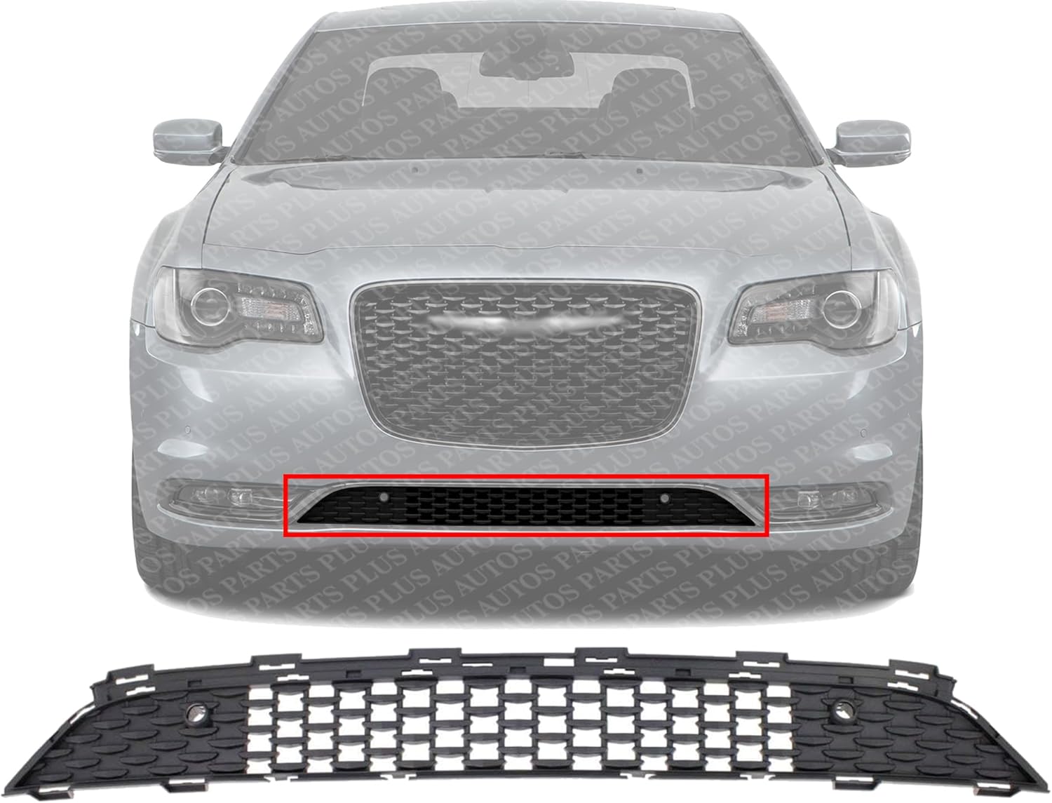 Front Bumper Grille Square Mesh Design With Parking Aid Sensor Holes Direct Replacement Compatible With 2015-2022 Chrysler 300 CH1036148 68245344AD