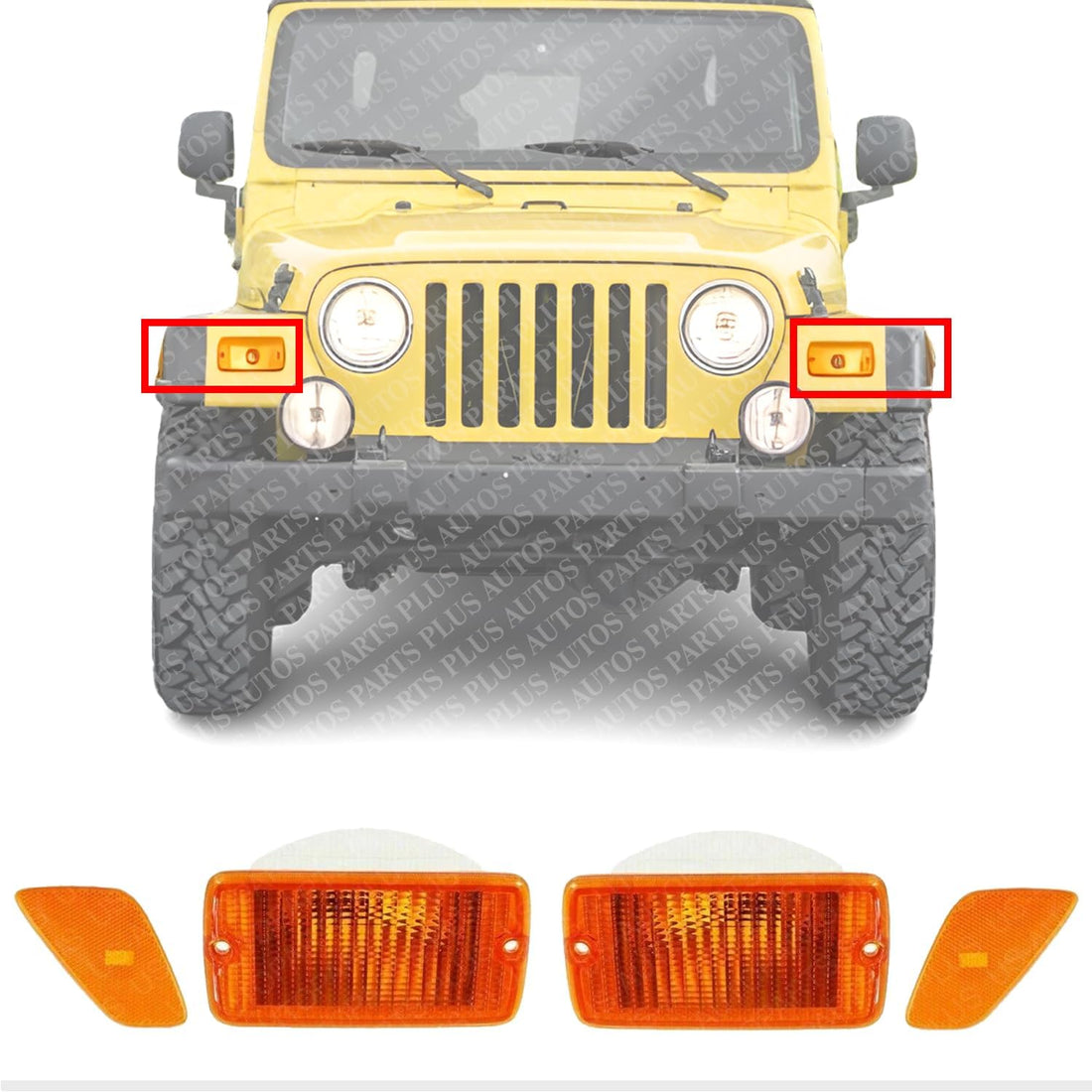 Front Turn Signal Light with Side Marker Lamp 4-Piece Kit Left Driver & Right Passenger Side Direct Replacement Compatible With 2001-2006 Jeep Wrangler CH2520141 CH2550120