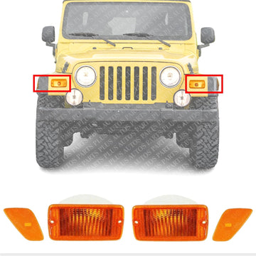 Front Turn Signal Light with Side Marker Lamp 4-Piece Kit Left Driver & Right Passenger Side Direct Replacement Compatible With 2001-2006 Jeep Wrangler CH2520141 CH2550120