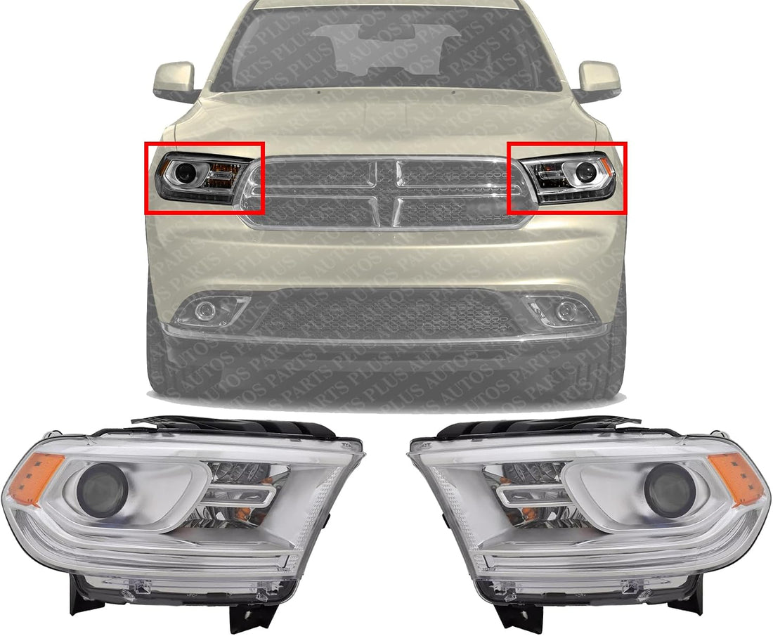 Set Of 2 Front Head Light Assembly Left Driver & Right Passenger Side Direct Replacement Compatible With 2014-2017 Dodge Durango CH2503256 CH2502256 68188730AI 68188730AF 68188731