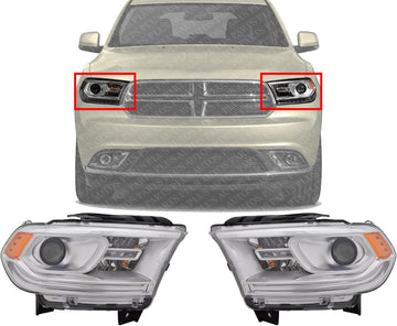 Set Of 2 Front Head Light Assembly Left Driver & Right Passenger Side Direct Replacement Compatible With 2014-2017 Dodge Durango CH2503256 CH2502256 68188730AI 68188730AF 68188731