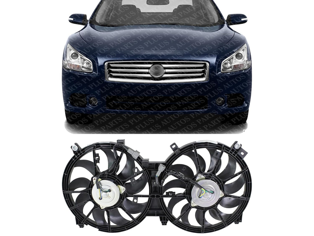 Front Radiator Dual Cooling Fan Assembly Plastic Direct Replacement Compatible with 2009-2014 Nissan Maxima NI3115139 21481ZY70A