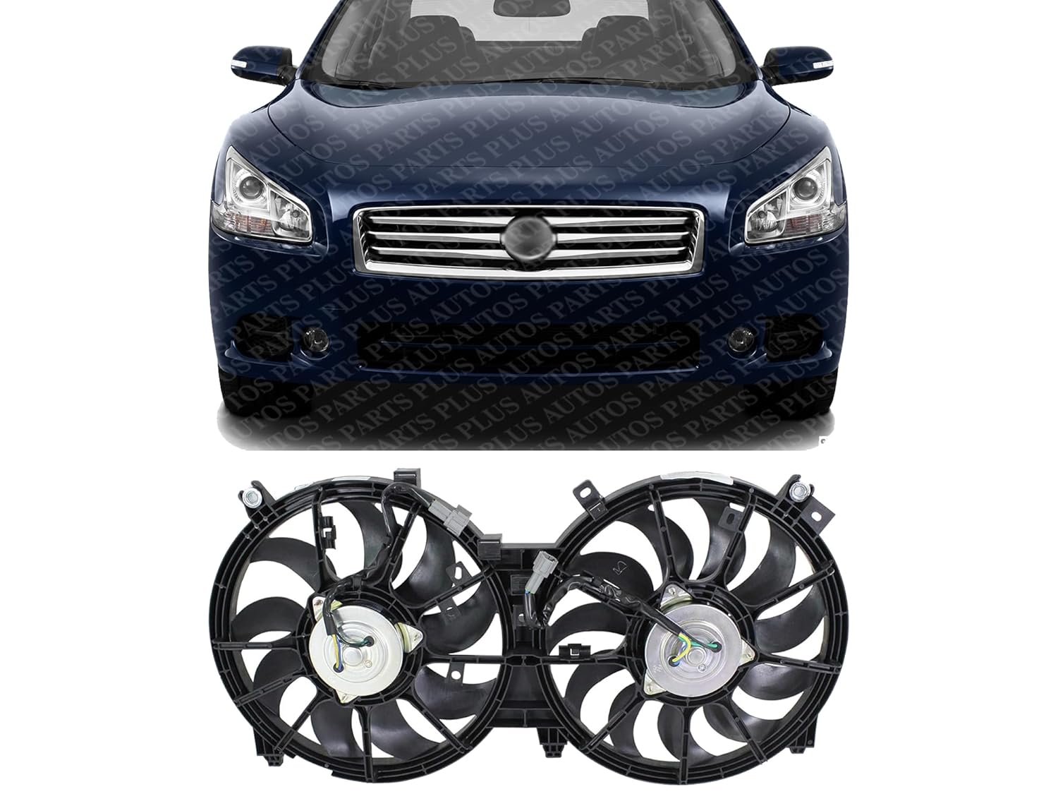 Front Radiator Dual Cooling Fan Assembly Plastic Direct Replacement Compatible with 2009-2014 Nissan Maxima NI3115139 21481ZY70A