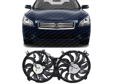 Front Radiator Dual Cooling Fan Assembly Plastic Direct Replacement Compatible with 2009-2014 Nissan Maxima NI3115139 21481ZY70A