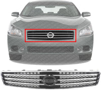 Front Grille Assembly Chrome Shell & Painted Dark Gray Insert Direct Replacement Compatible With 2009-2011 Nissan Maxima NI1200231 620709N00A