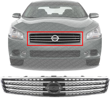 Front Grille Assembly Chrome Shell & Painted Dark Gray Insert Direct Replacement Compatible With 2009-2011 Nissan Maxima NI1200231 620709N00A