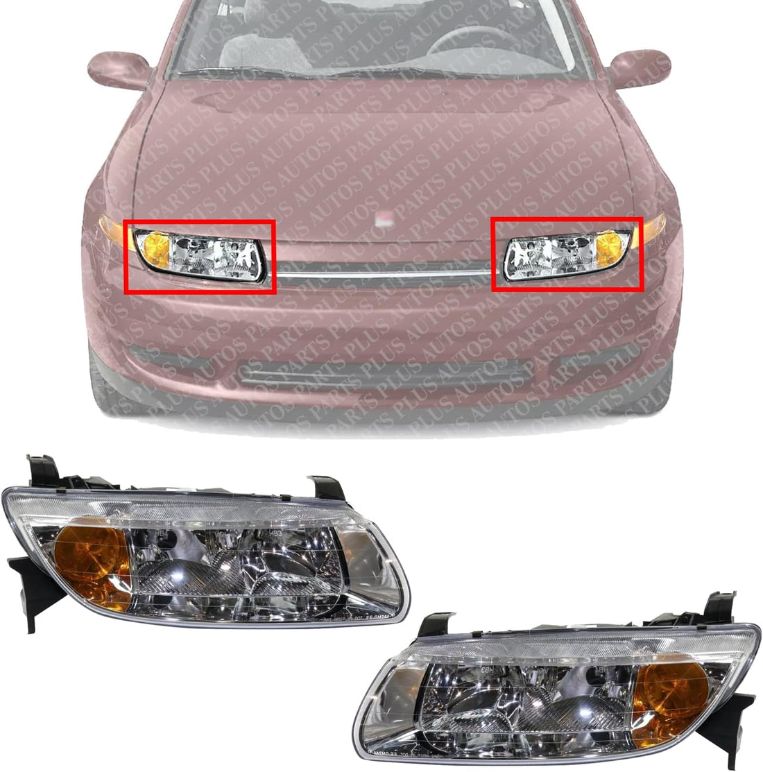 Set Of 2 Front Headlight Assembly Halogen Right Passenger & Left Driver Side Direct Replacement Compatible With 2000-2002 Saturn L-Series GM2503200 GM2502200 90583595-PFM 90583594-PFM
