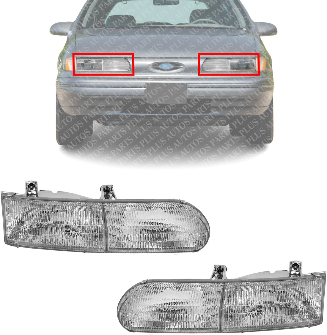 Set Of 2 Front Headlight Assembly Right Passenger & Left Driver Side Direct Replacement Compatible With 1992-1995 Ford Taurus FO2502117 FO2503111 F2DZ13008B F2DZ13008A
