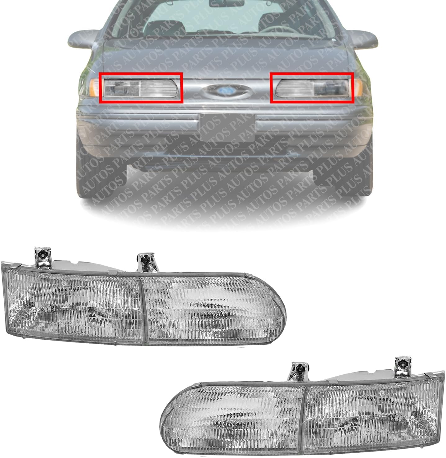 Set Of 2 Front Headlight Assembly Right Passenger & Left Driver Side Direct Replacement Compatible With 1992-1995 Ford Taurus FO2502117 FO2503111 F2DZ13008B F2DZ13008A