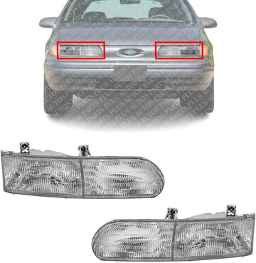Set Of 2 Front Headlight Assembly Right Passenger & Left Driver Side Direct Replacement Compatible With 1992-1995 Ford Taurus FO2502117 FO2503111 F2DZ13008B F2DZ13008A