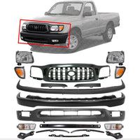 Front Bumper + Grille + Upper + Valance + Reinforcement + Brackets + Headlight + Fillers + Signal & Corner Lamp LH & RH Side Direct Replacement Compatible With 2001-2004 Tacoma 2WD