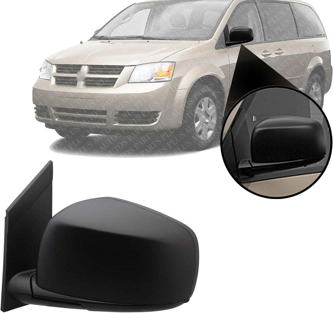 Front Power Mirror Manual Folding Heated Textured Left Driver Side Direct Replacement Compatible With 2008-2019 Dodge Grand Caravan / 2008-2016 Chrysler Town & Country CH1320291