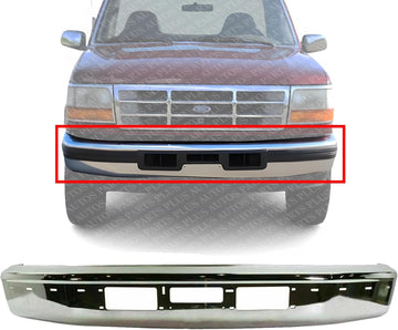 Front Bumper Chrome Steel With Air And Molding Hole Direct Replacement Compatible With 1992-1997 Ford F-Series FO1002254 F3TZ17757AB