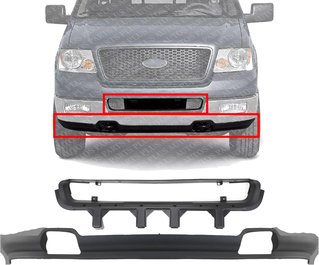 Front Grille Molding Textured + Lower Valance Air Dam Deflector Primed Direct Replacement Compatible With 2004-2005 Ford F-150 FO1036109 FO1095206 5L3Z17B968AA 4L3Z17626BAB