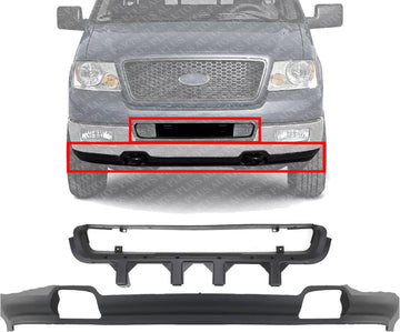 Front Grille Molding Textured + Lower Valance Air Dam Deflector Primed Direct Replacement Compatible With 2004-2005 Ford F-150 FO1036109 FO1095206 5L3Z17B968AA 4L3Z17626BAB
