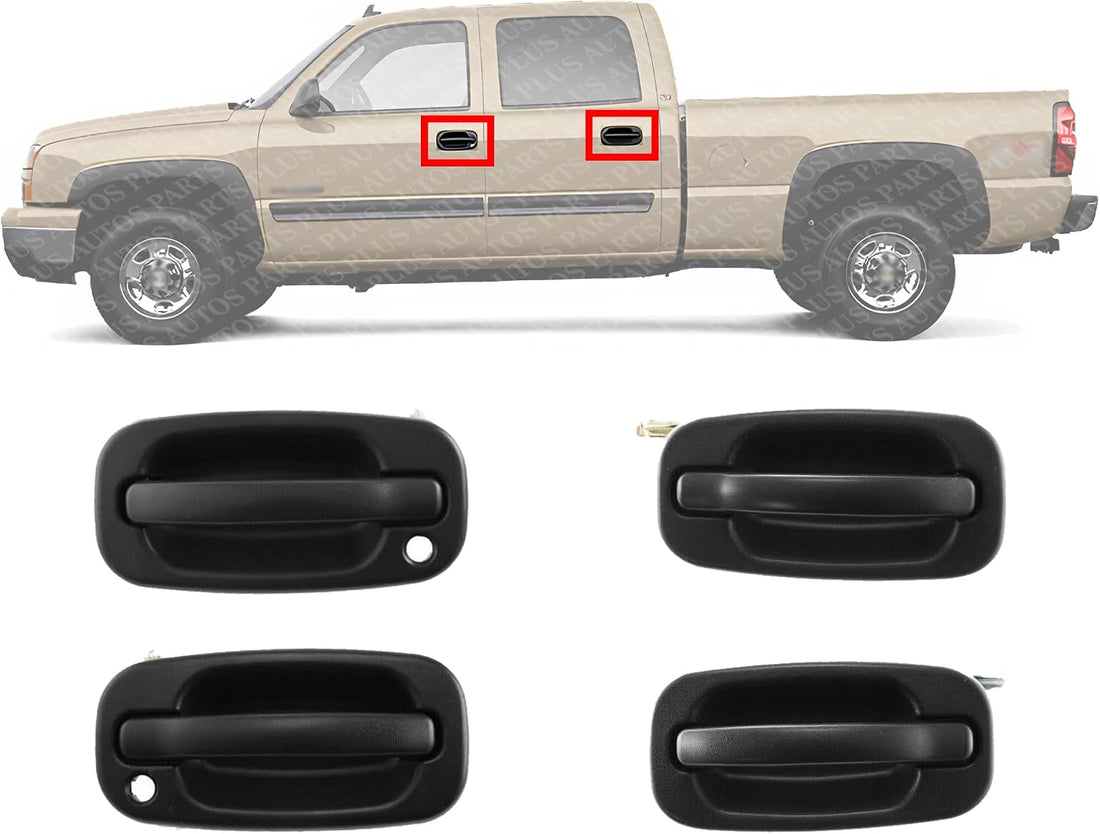 Set of 4 Front and Rear Exterior Door Handle Textured Left Driver & Right Passenger Side Direct Replacement Compatible with 2001-2006 Chevrolet Silverado/GMC Sierra GM1311129