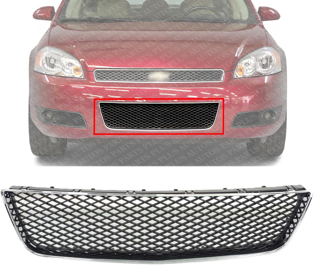 Front Bumper Grille Chrome Shell With Primed Insert Plastic Direct Replacement Compatible With 2006-2013 Chevrolet Impala / 2014-2016 Limited GM1036107 10333712
