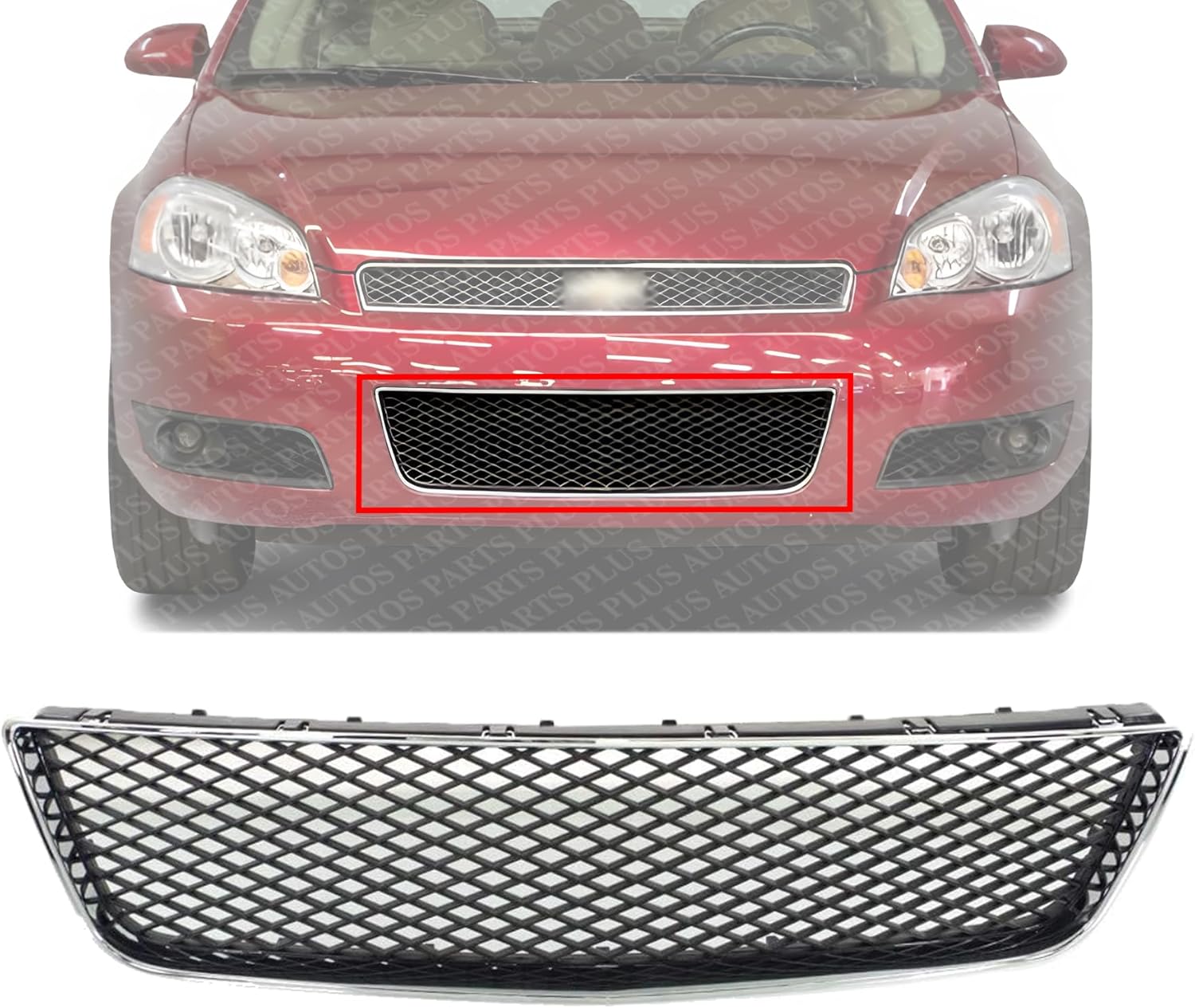 Front Bumper Grille Chrome Shell With Primed Insert Plastic Direct Replacement Compatible With 2006-2013 Chevrolet Impala / 2014-2016 Limited GM1036107 10333712