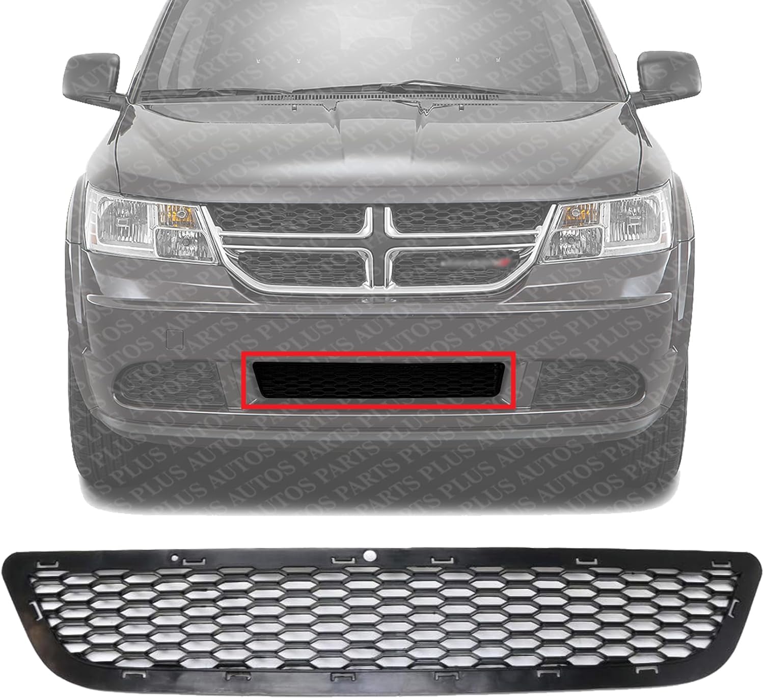 Front Bumper Center Grille Primed Direct Replacement Compatible With 2011-2020 Dodge Journey CH1036139 55000808AC