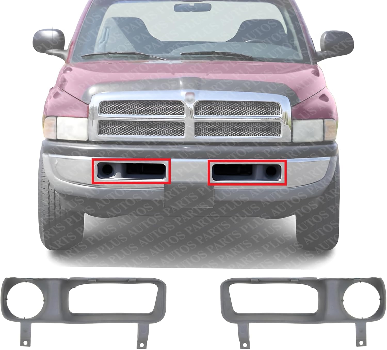 Set of 2 Front Bumper Sight Shield Fog Light Trim Bezel Left & Right Side Direct Replacement Compatible With 1994-2001 Dodge Ram 1500/1994-2002 2500 3500 CH1039107 CH1038107