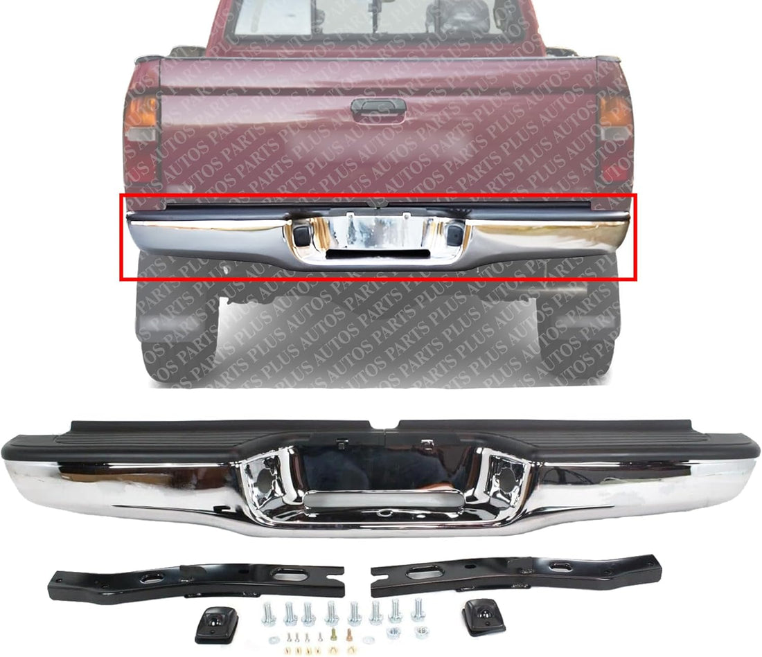 Rear Bumper Chrome Steel With Mounting Brackets Direct Replacement Compatible With 1995-2004 Toyota Tacoma TO1102250 002283598113