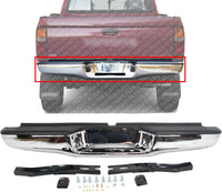Rear Bumper Chrome Steel With Mounting Brackets Direct Replacement Compatible With 1995-2004 Toyota Tacoma TO1102250 002283598113