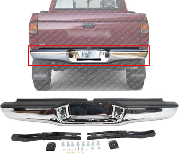 Rear Bumper Chrome Steel With Mounting Brackets Direct Replacement Compatible With 1995-2004 Toyota Tacoma TO1102250 002283598113