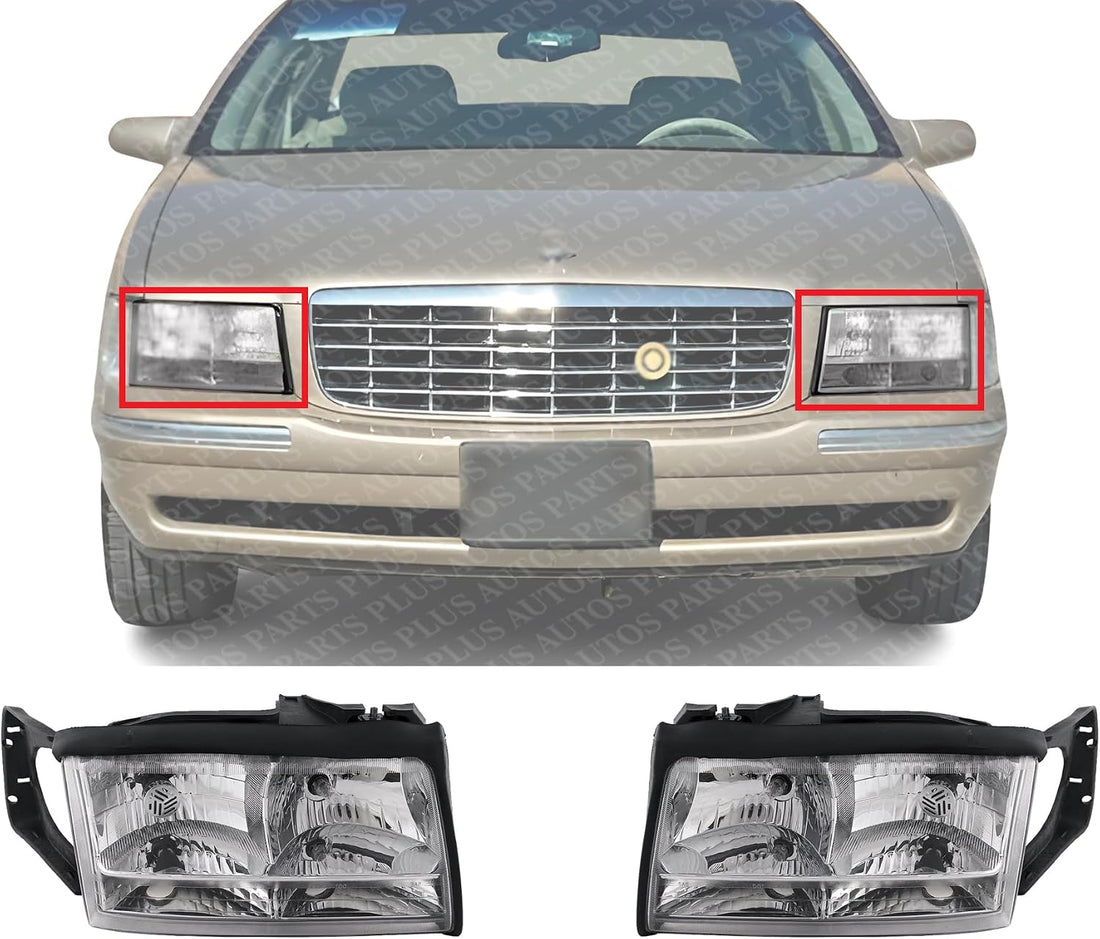 Set Of 2 Front Headlight Assembly Right Passenger & Left Driver Side Direct Replacement Compatible With 1997-1999 Cadillac DeVille GM2502165 GM2503165 16526199 16526200