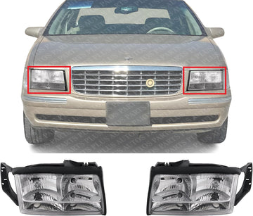Set Of 2 Front Headlight Assembly Right Passenger & Left Driver Side Direct Replacement Compatible With 1997-1999 Cadillac DeVille GM2502165 GM2503165 16526199 16526200