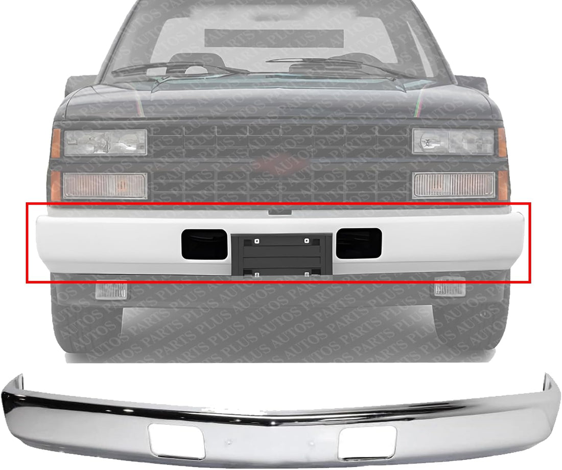Front Bumper Face Bar Chrome With Air Intake Holes Without Impact Strip And Pad Holes Direct Replacement Compatible With 1988-2002 Chevrolet & GMC C/K Series GM1002176 15680830