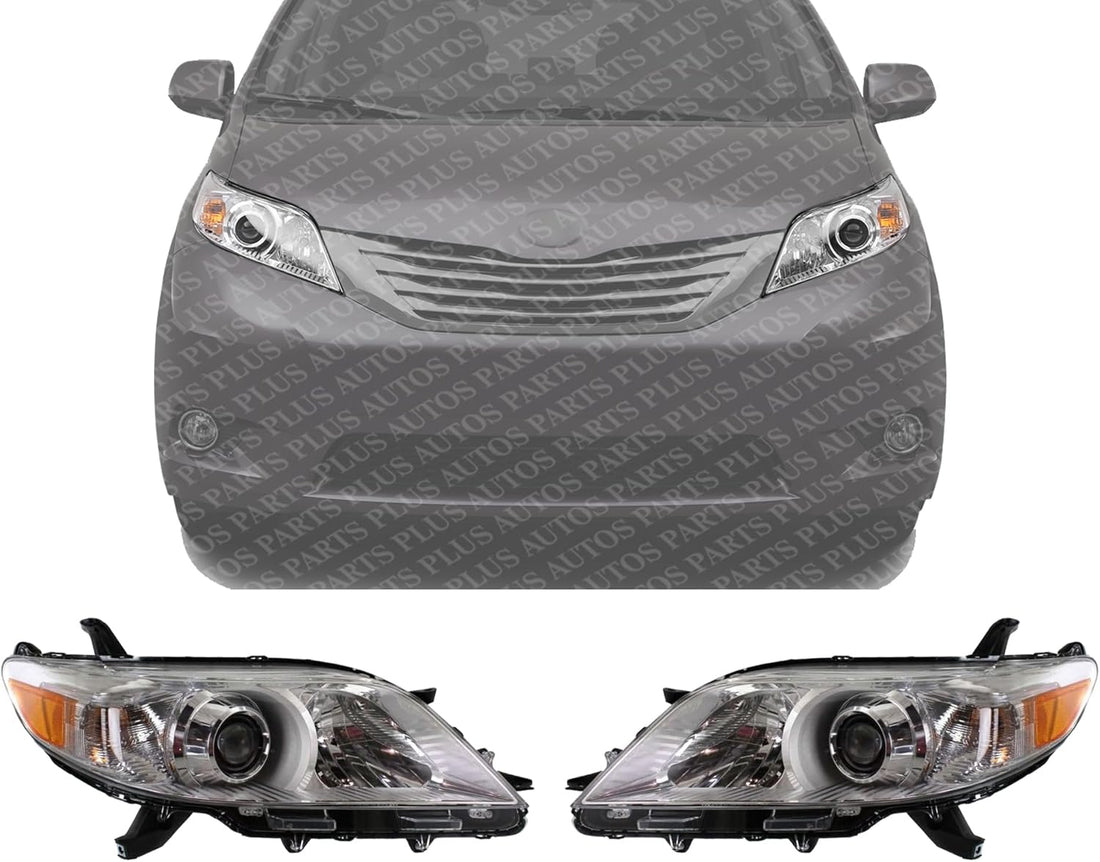 Set Of 2 Front Head Light Assembly Halogen Right Passenger And Left Driver Side Direct Replacement Compatible With 2011-2020 Toyota Sienna TO2503199 TO2502199 8111008032 8115008032