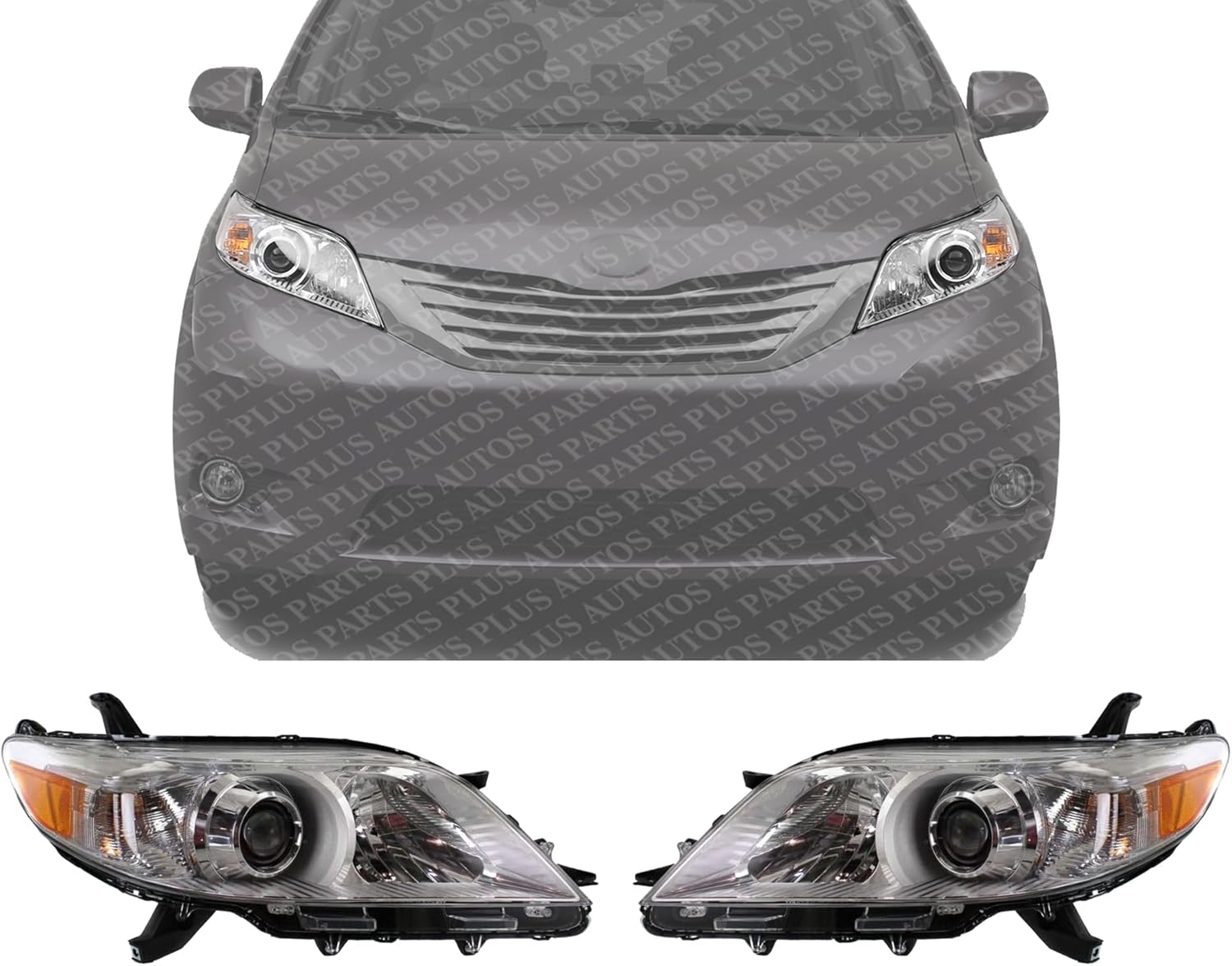 Set Of 2 Front Head Light Assembly Halogen Right Passenger And Left Driver Side Direct Replacement Compatible With 2011-2020 Toyota Sienna TO2503199 TO2502199 8111008032 8115008032