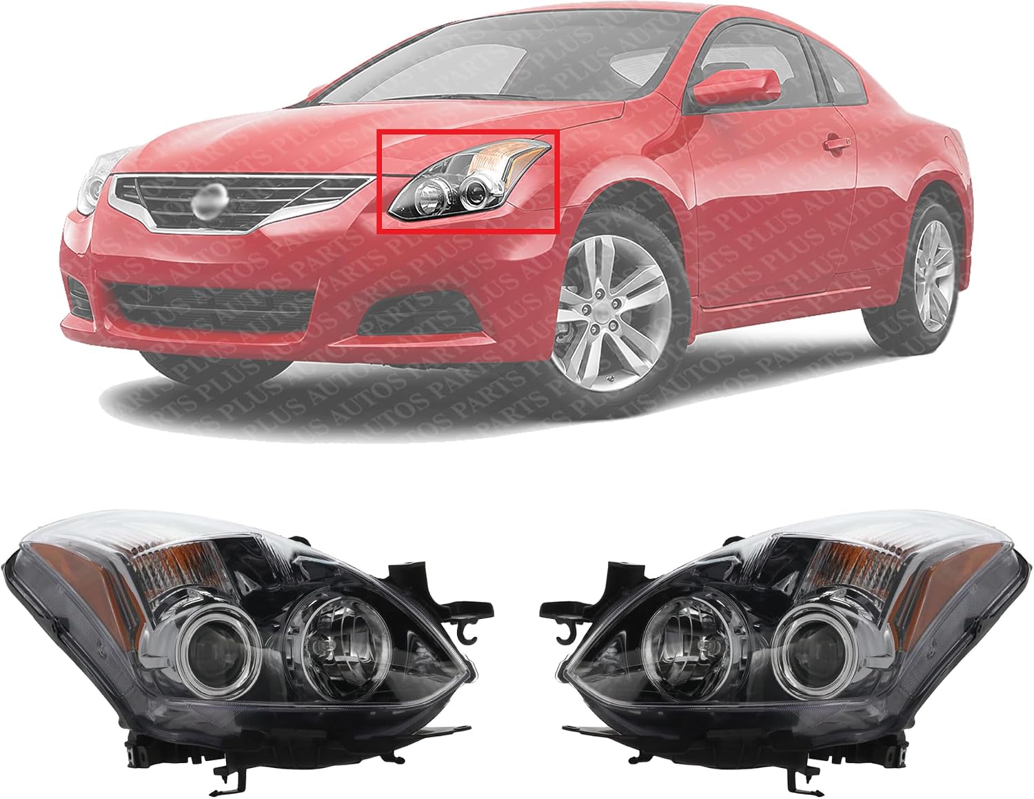 Set Of 2 Front Head Light Assembly Plastic Left Driver & Right Passenger Side Direct Replacement Compatible With 2010-2013 Nissan Altima NI2503191 NI2502191 26010ZX10B 26060ZX10B