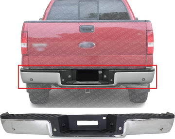 Step Bumper Assembly Chrome Steel With Rear Object Sensor Holes Direct Replacement Compatible With 2006-2008 Ford F-150 / Lincoln Mark FO1103138 8L3Z17906C-PFM