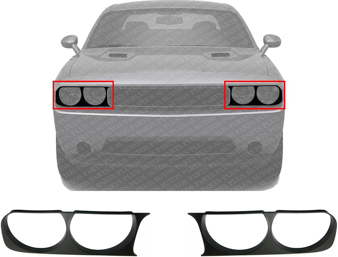 Set of 2 Front Head Light Bezel Textured Right Passenger & Left Driver Side Direct Replacement Compatible With 2008-2014 Dodge Challenger CH2511100 CH2510100 68051526AA 68051527AA