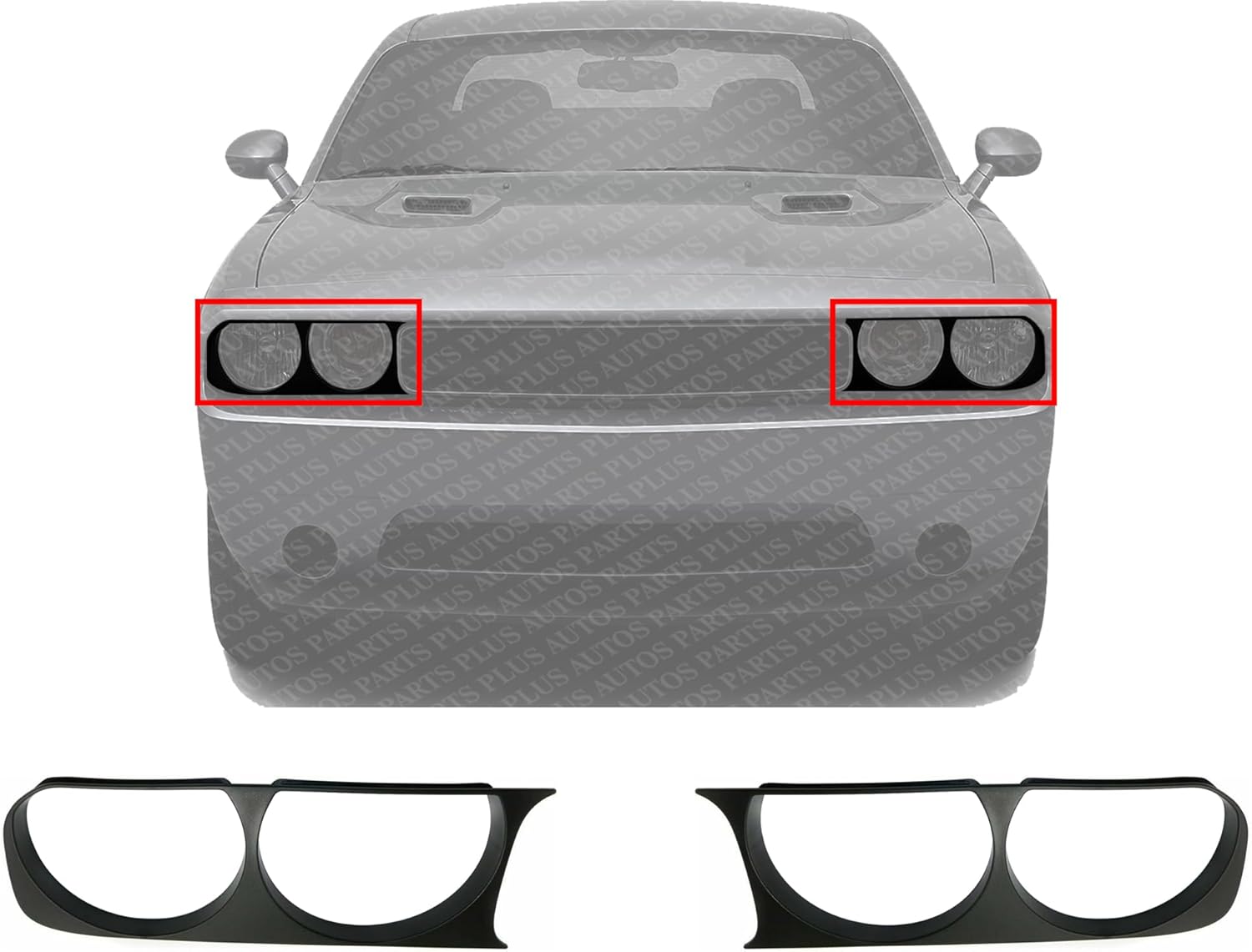 Set of 2 Front Head Light Bezel Textured Right Passenger & Left Driver Side Direct Replacement Compatible With 2008-2014 Dodge Challenger CH2511100 CH2510100 68051526AA 68051527AA
