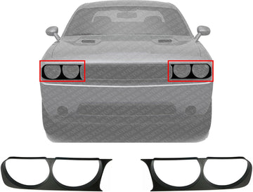 Set of 2 Front Head Light Bezel Textured Right Passenger & Left Driver Side Direct Replacement Compatible With 2008-2014 Dodge Challenger CH2511100 CH2510100 68051526AA 68051527AA