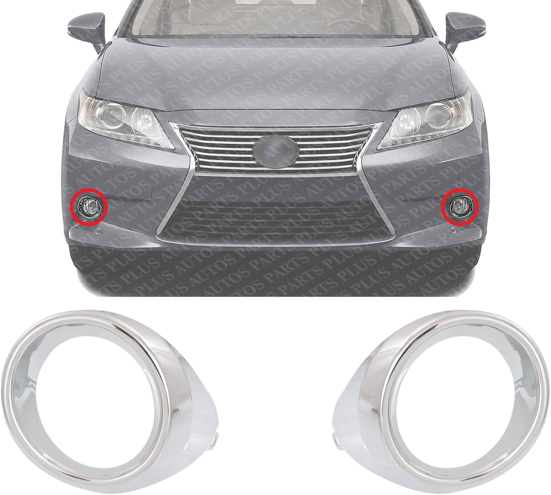 Set Of 2 Front Fog Light Molding Chrome Right Passenger & Left Driver Side Direct Replacement Compatible With 2013-2015 Lexus ES300h / ES350 LX1039104 LX1038104 8148133040 8148233050