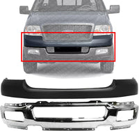 Front Bumper Face Bar Chrome Steel + Upper Cover Primed Direct Replacement Compatible With 2004-2006 Ford F-150 FO1000561 FO1002390 4L3Z17D957DA 4L3Z17757BA
